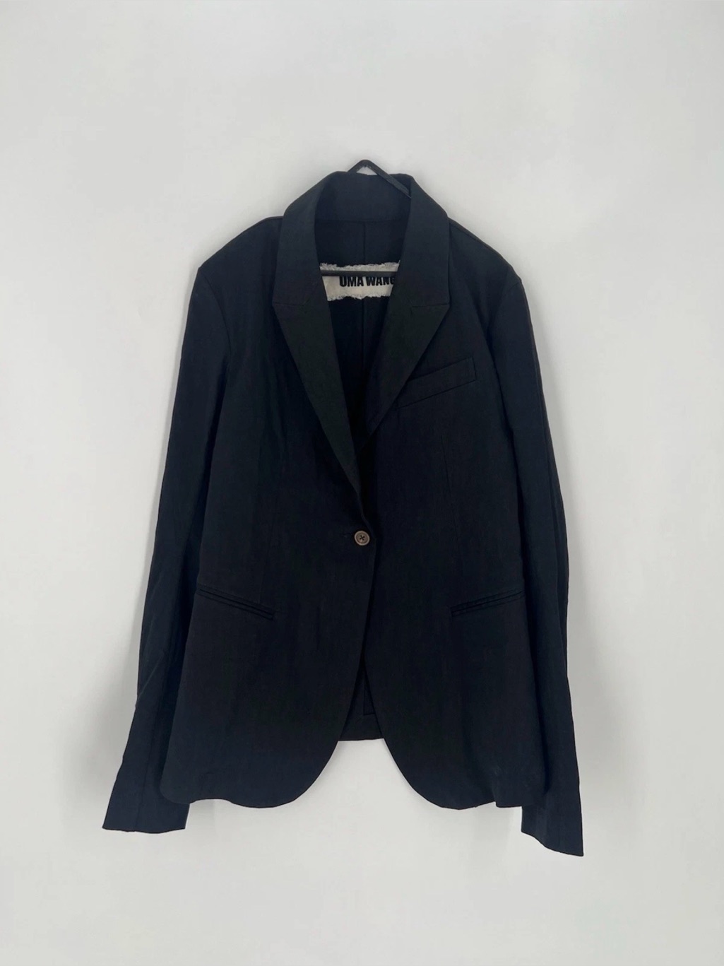 Uma Wang Rare Single Breasted Tailored Linen Blend Blazer Jacket In Black